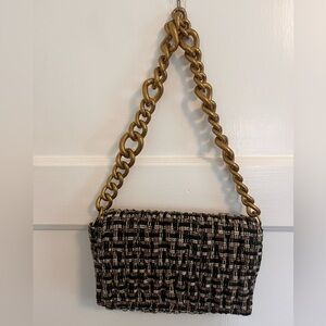 Montana West Twede Woven Chain Shoulder Bag - Black and Gold
